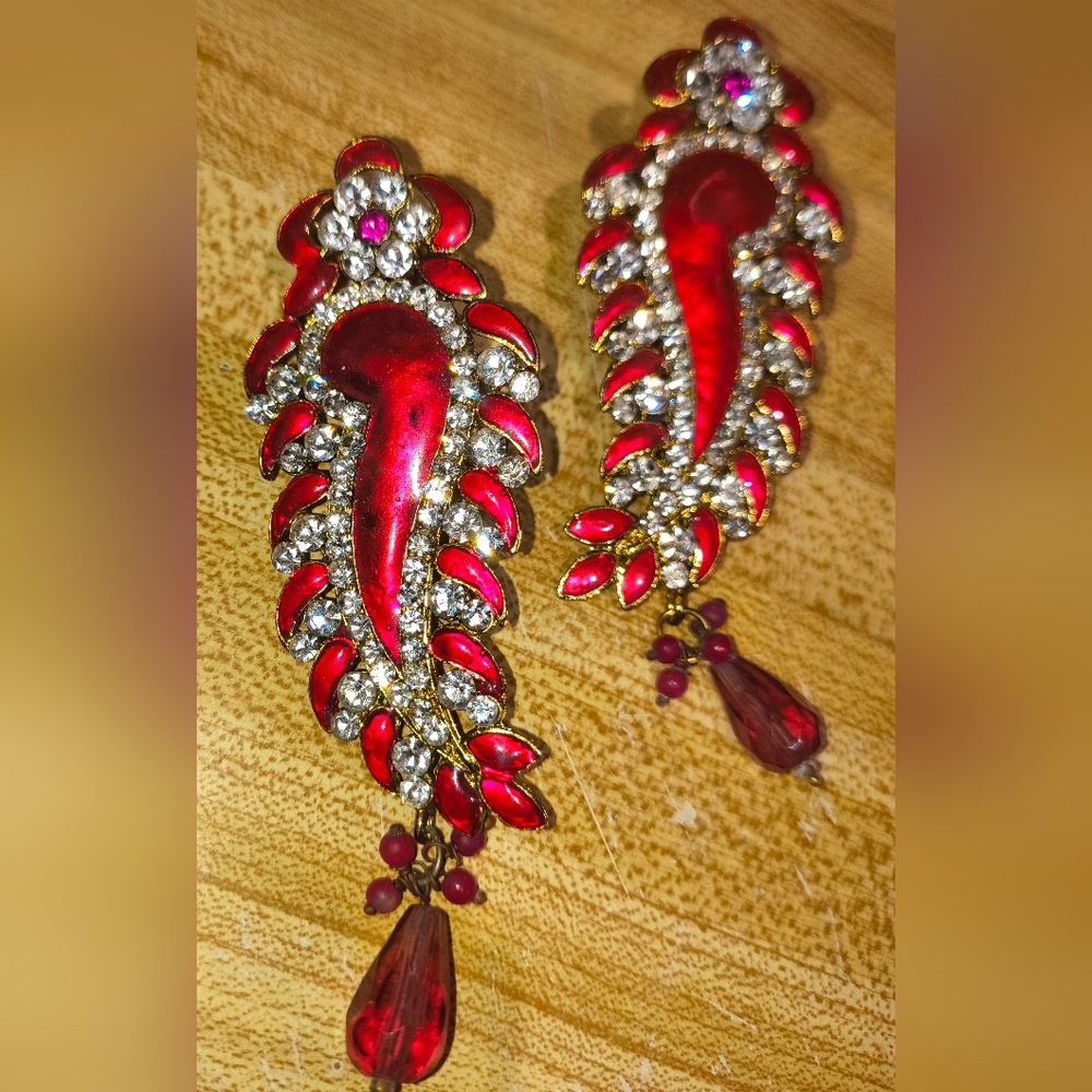 Glamorous Red and Gold Crystal Earrings